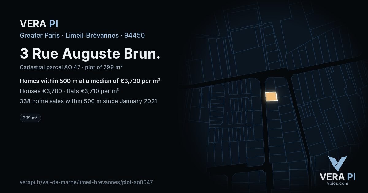3 Rue Auguste Brun, Limeil-Brévannes at night – the plot lit, the parcels around coloured by the prices near them
