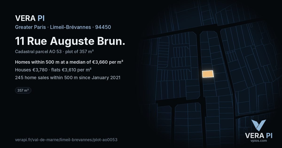 11 Rue Auguste Brun, Limeil-Brévannes at night – the plot lit, the parcels around coloured by the prices near them
