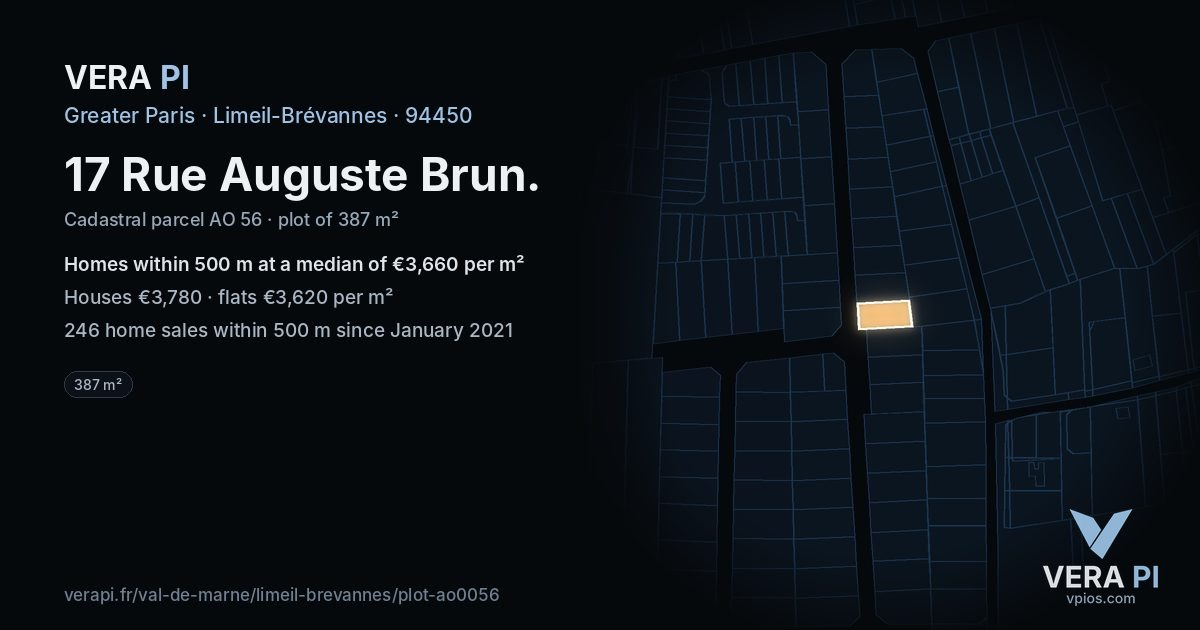 17 Rue Auguste Brun, Limeil-Brévannes at night – the plot lit, the parcels around coloured by the prices near them