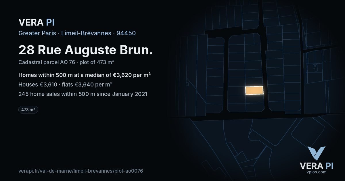 28 Rue Auguste Brun, Limeil-Brévannes at night – the plot lit, the parcels around coloured by the prices near them