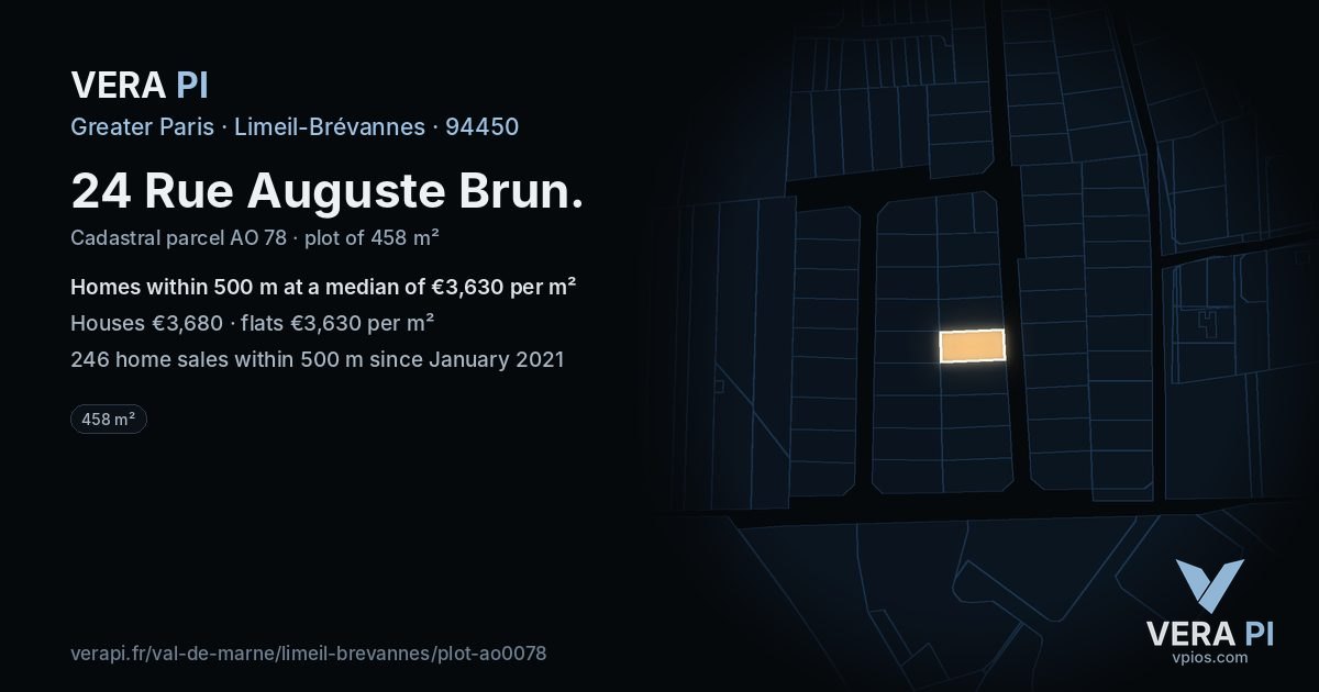 24 Rue Auguste Brun, Limeil-Brévannes at night – the plot lit, the parcels around coloured by the prices near them