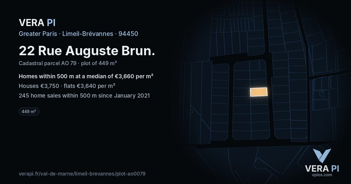 22 Rue Auguste Brun, Limeil-Brévannes at night – the plot lit, the parcels around coloured by the prices near them
