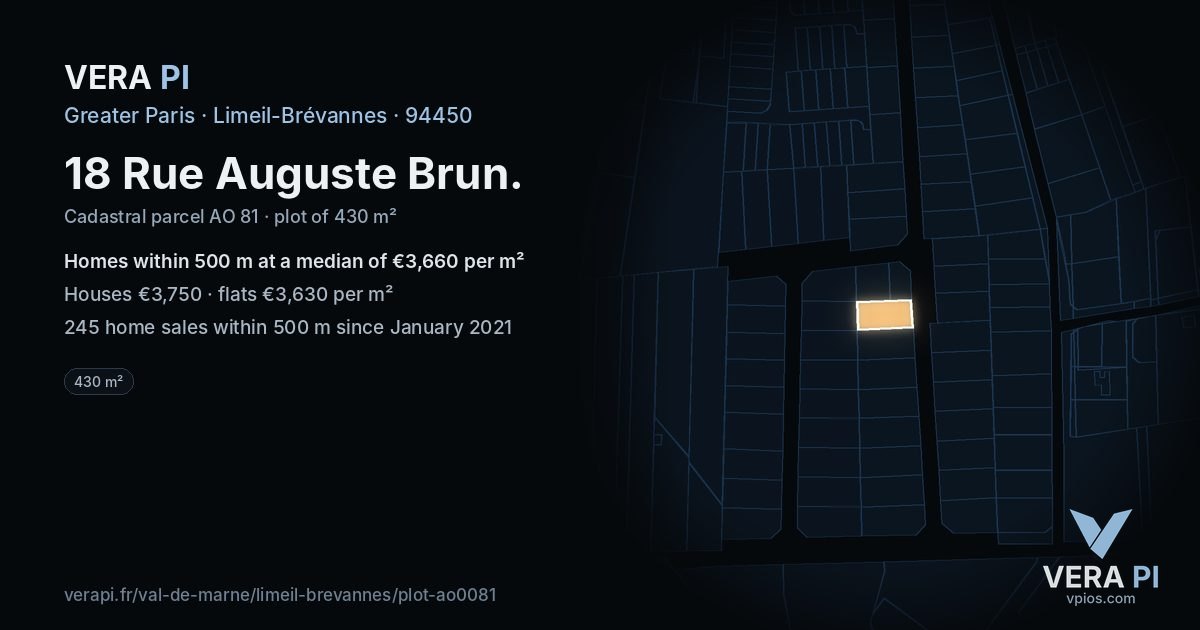18 Rue Auguste Brun, Limeil-Brévannes at night – the plot lit, the parcels around coloured by the prices near them