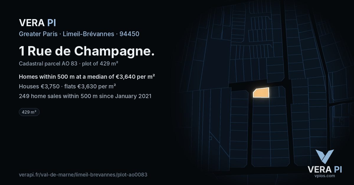 1 Rue de Champagne, Limeil-Brévannes at night – the plot lit, the parcels around coloured by the prices near them