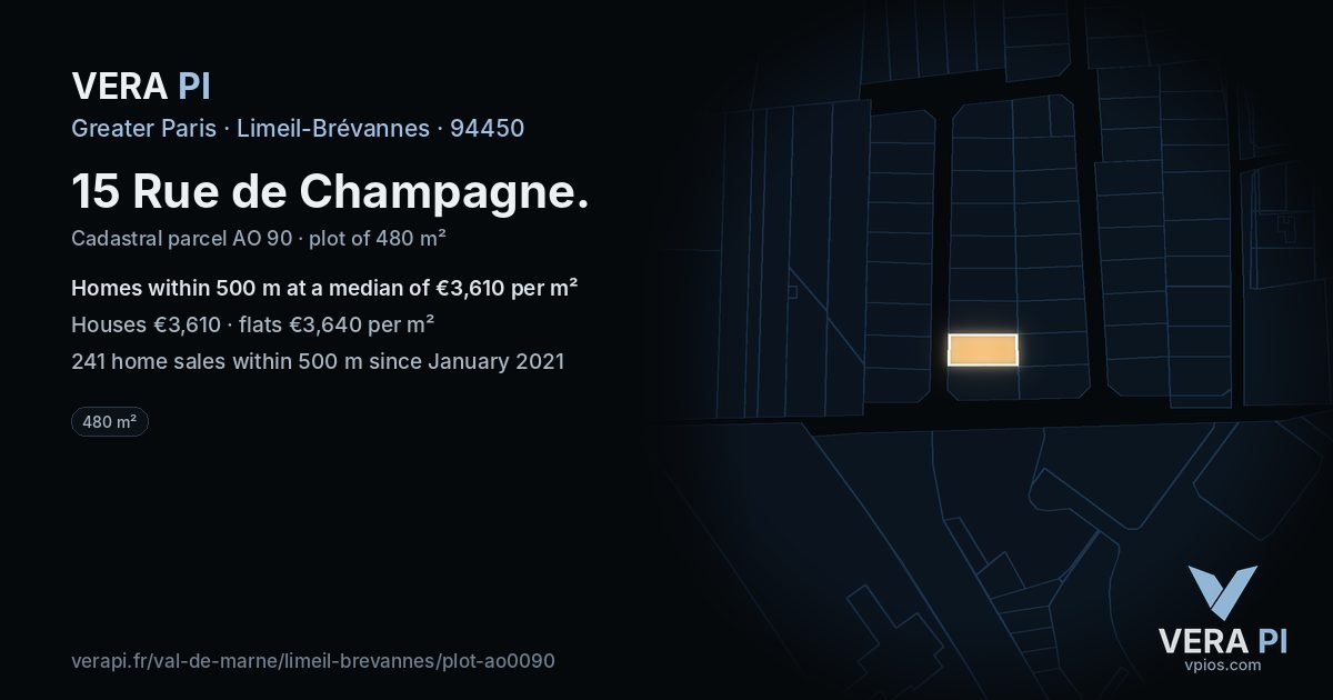 15 Rue de Champagne, Limeil-Brévannes at night – the plot lit, the parcels around coloured by the prices near them