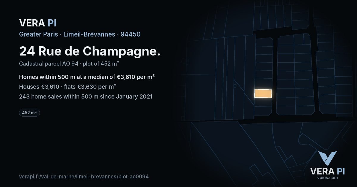 24 Rue de Champagne, Limeil-Brévannes at night – the plot lit, the parcels around coloured by the prices near them