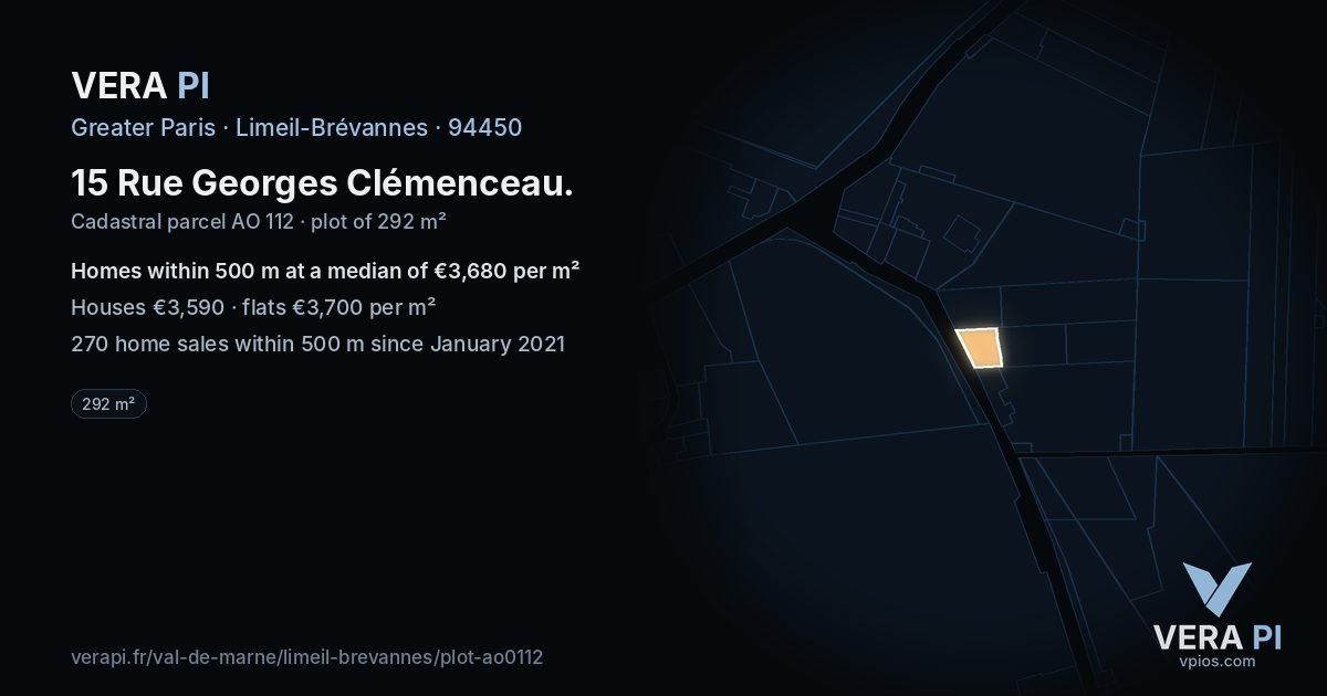 15 Rue Georges Clémenceau, Limeil-Brévannes at night – the plot lit, the parcels around coloured by the prices near them