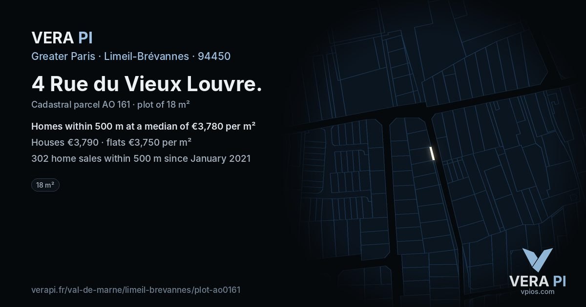 4 Rue du Vieux Louvre, Limeil-Brévannes at night – the plot lit, the parcels around coloured by the prices near them