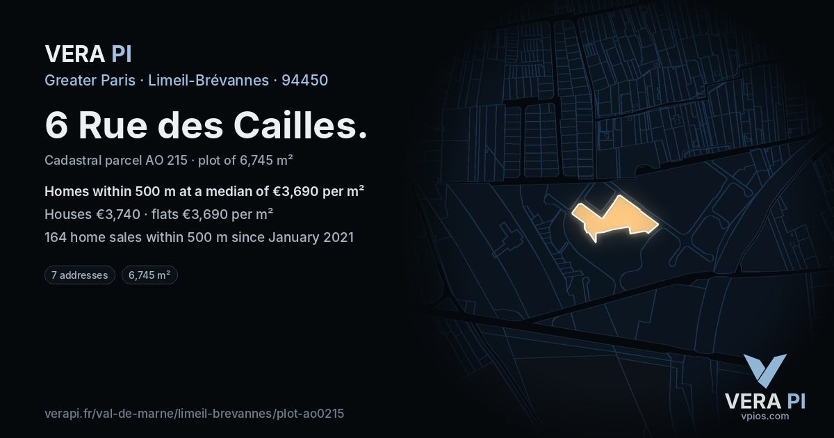 6 Rue des Cailles, Limeil-Brévannes at night – the plot lit, the parcels around coloured by the prices near them