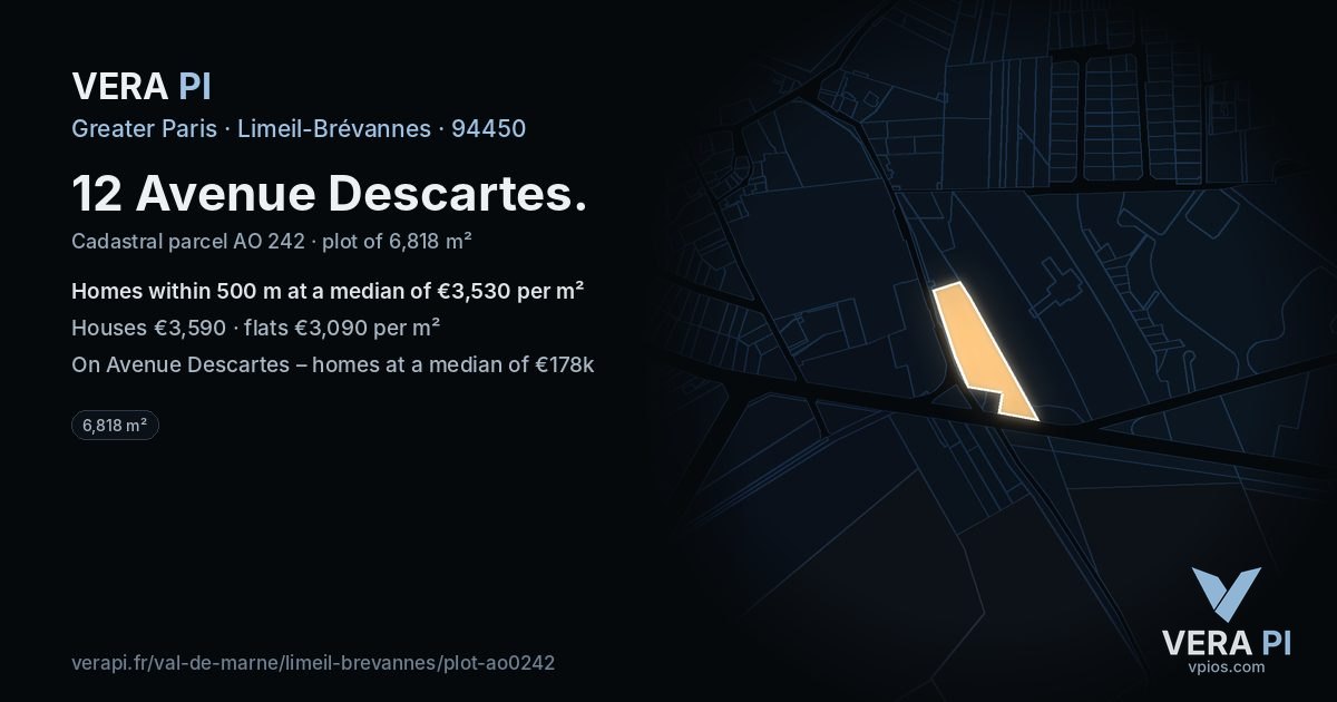 12 Avenue Descartes, Limeil-Brévannes at night – the plot lit, the parcels around coloured by the prices near them