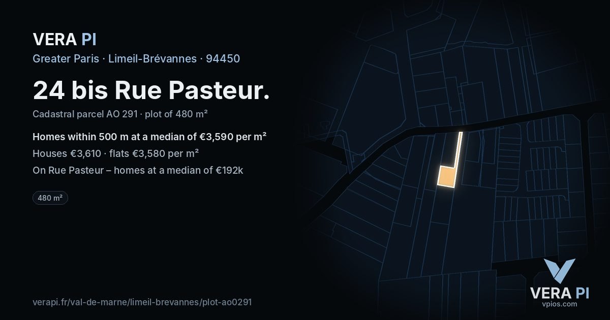 24 bis Rue Pasteur, Limeil-Brévannes at night – the plot lit, the parcels around coloured by the prices near them