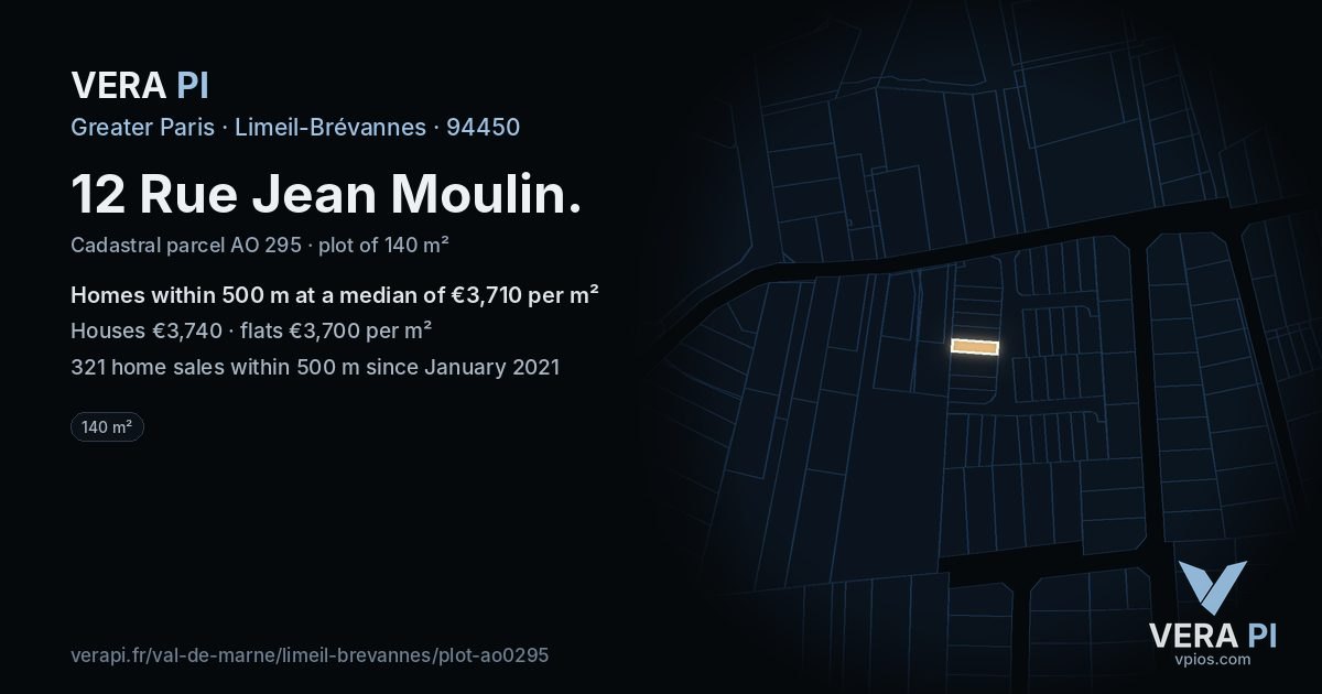 12 Rue Jean Moulin, Limeil-Brévannes at night – the plot lit, the parcels around coloured by the prices near them