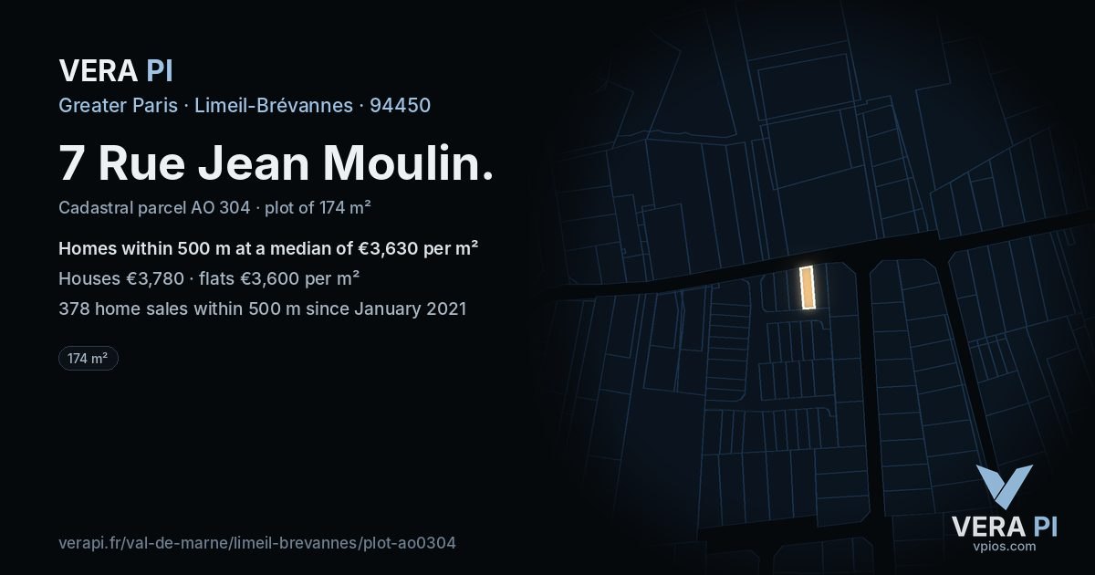 7 Rue Jean Moulin, Limeil-Brévannes at night – the plot lit, the parcels around coloured by the prices near them