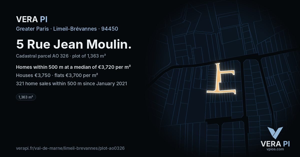 5 Rue Jean Moulin, Limeil-Brévannes at night – the plot lit, the parcels around coloured by the prices near them