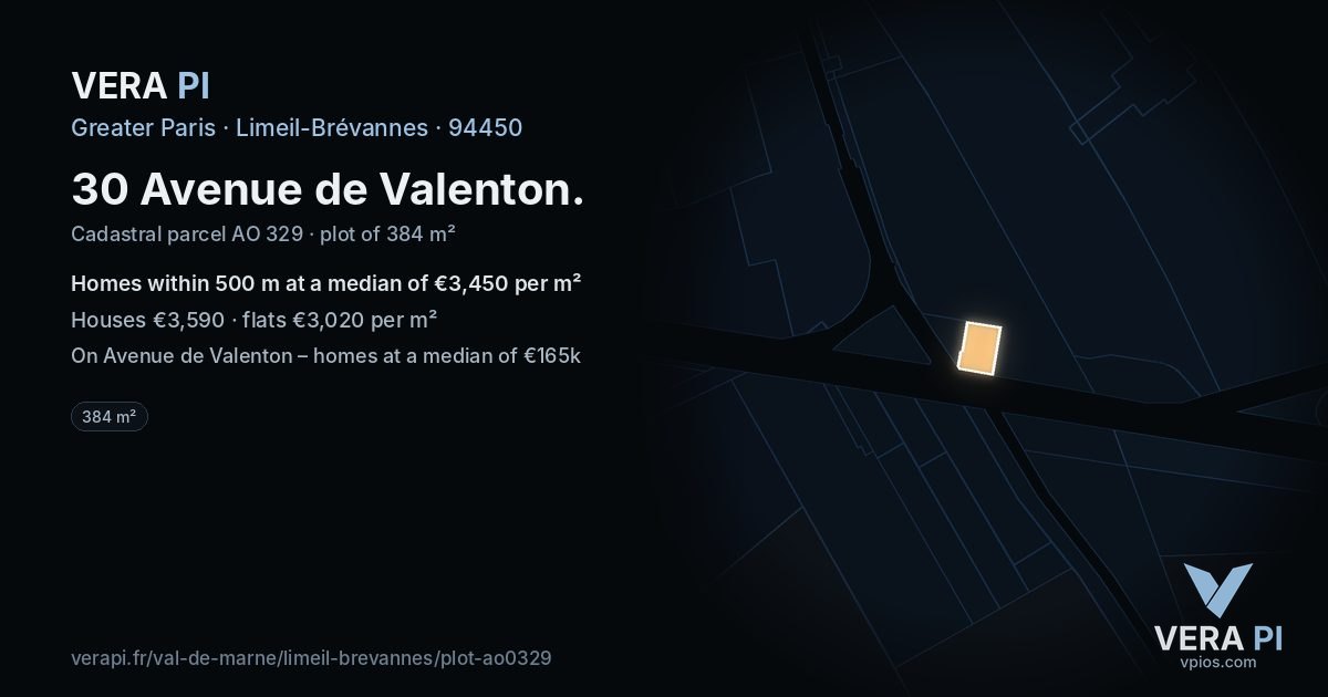 30 Avenue de Valenton, Limeil-Brévannes at night – the plot lit, the parcels around coloured by the prices near them