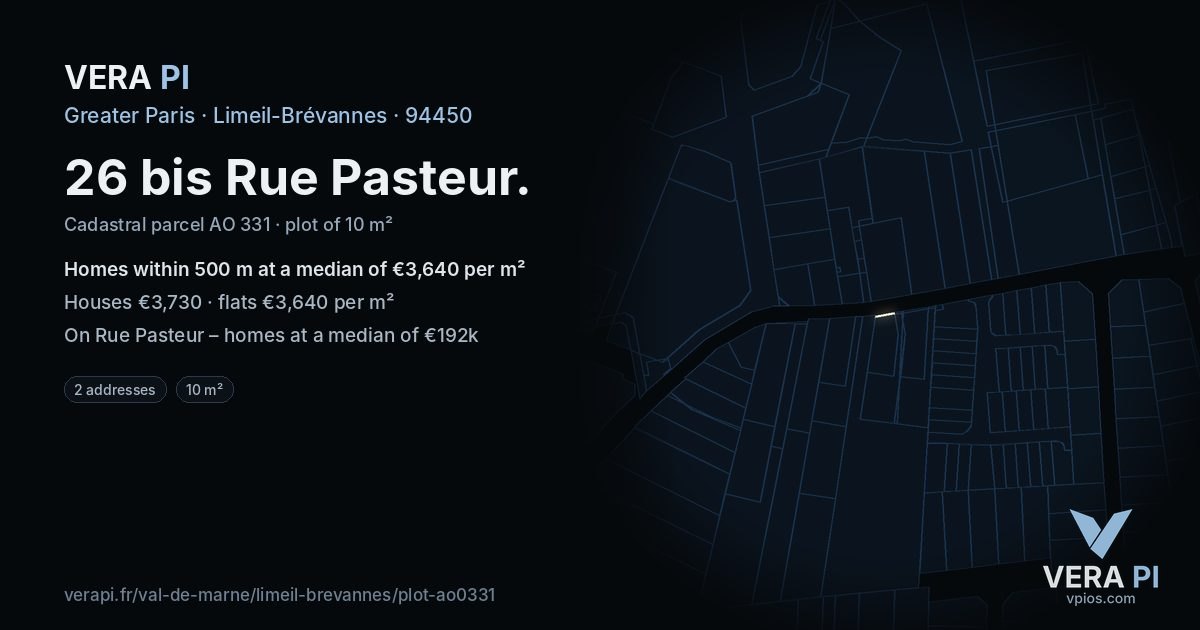 26 bis Rue Pasteur, Limeil-Brévannes at night – the plot lit, the parcels around coloured by the prices near them