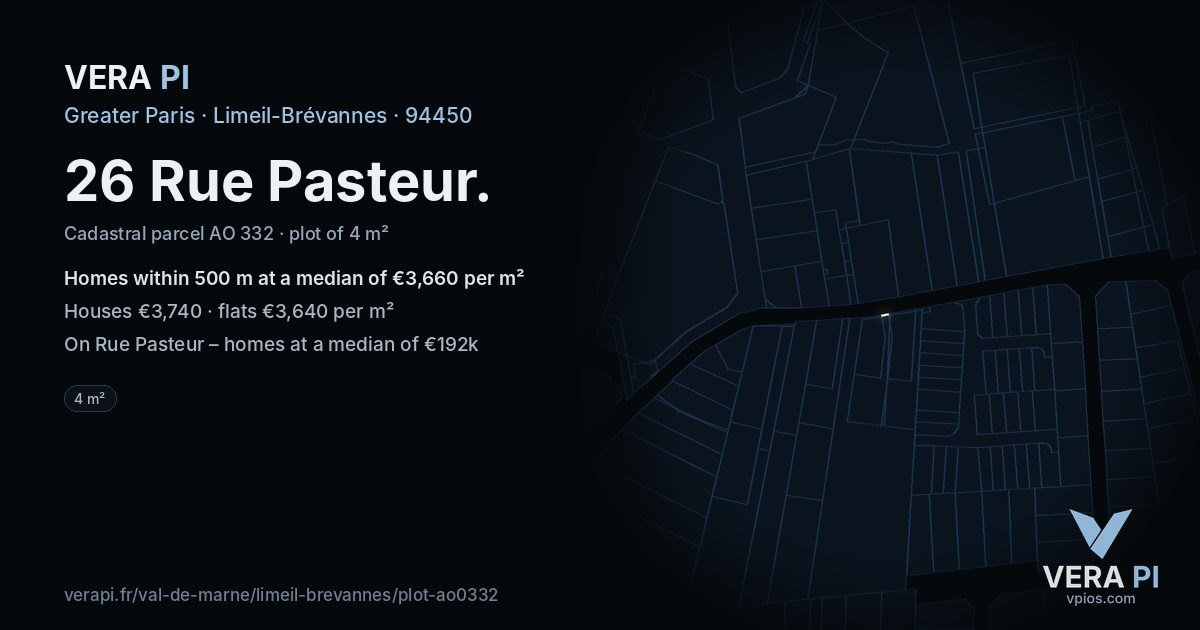 26 Rue Pasteur, Limeil-Brévannes at night – the plot lit, the parcels around coloured by the prices near them
