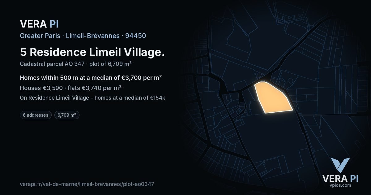 5 Residence Limeil Village, Limeil-Brévannes at night – the plot lit, the parcels around coloured by the prices near them
