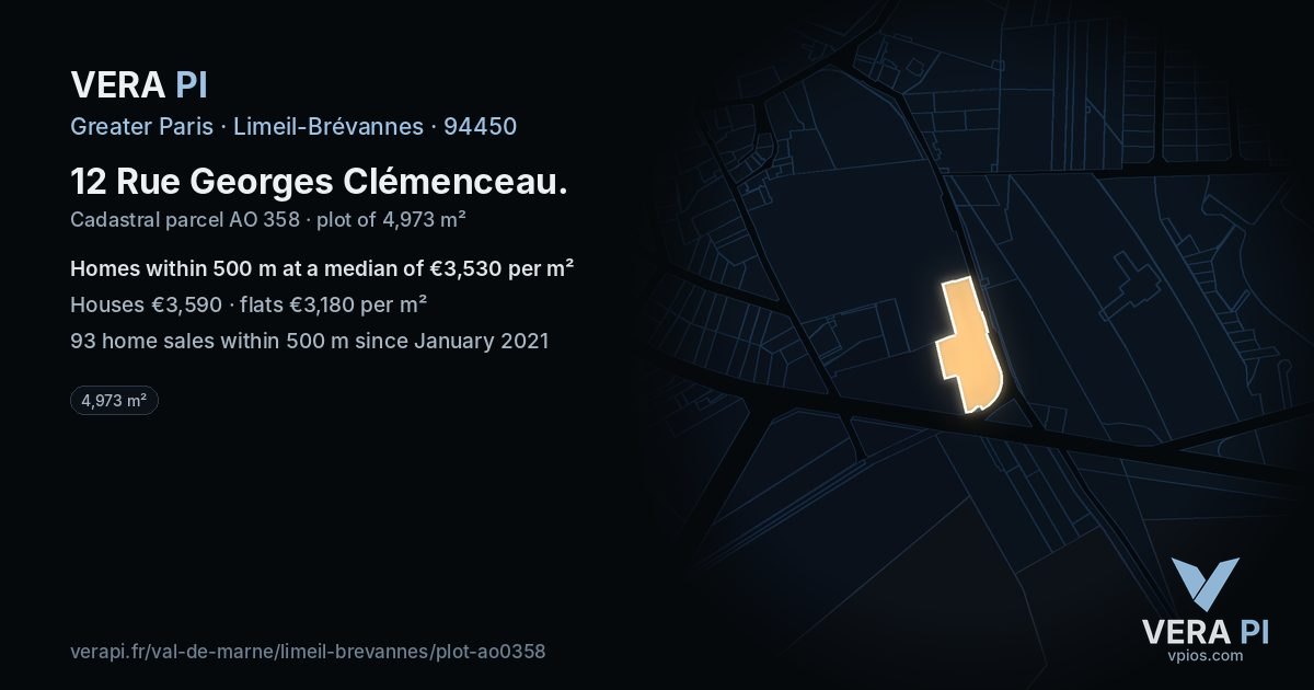 12 Rue Georges Clémenceau, Limeil-Brévannes at night – the plot lit, the parcels around coloured by the prices near them