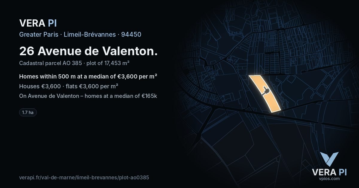 26 Avenue de Valenton, Limeil-Brévannes at night – the plot lit, the parcels around coloured by the prices near them