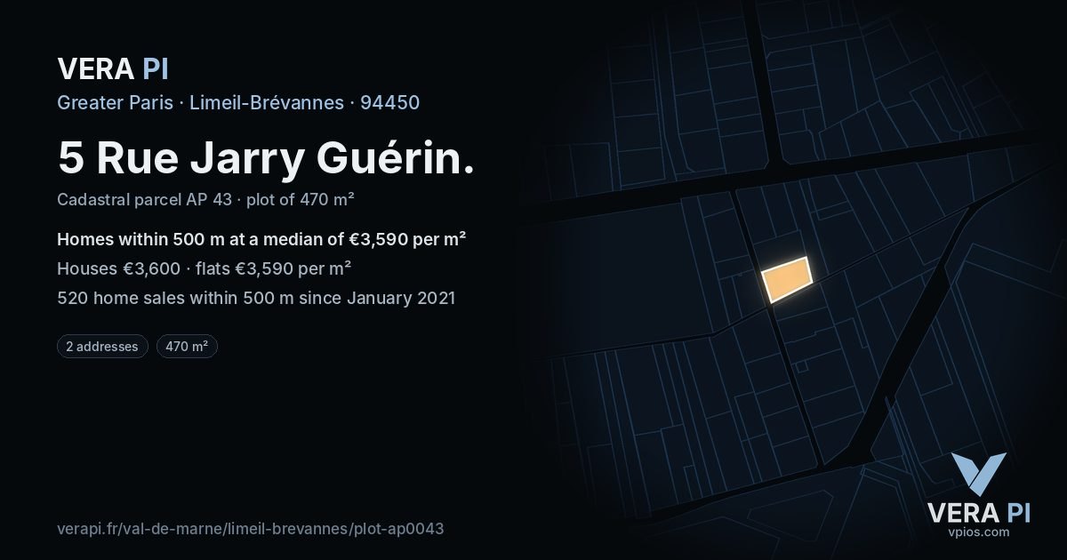 5 Rue Jarry Guérin, Limeil-Brévannes at night – the plot lit, the parcels around coloured by the prices near them