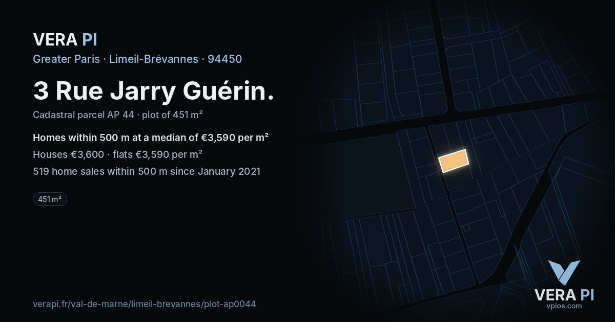 3 Rue Jarry Guérin, Limeil-Brévannes at night – the plot lit, the parcels around coloured by the prices near them