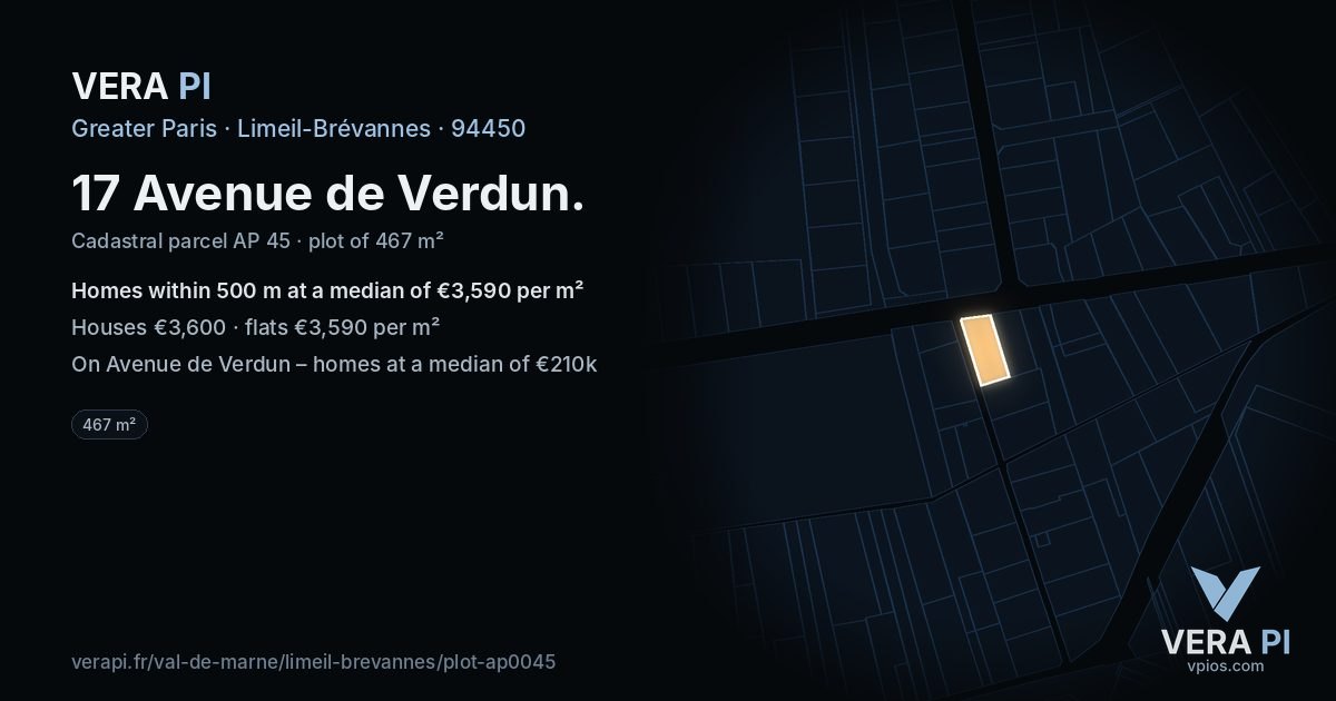 17 Avenue de Verdun, Limeil-Brévannes at night – the plot lit, the parcels around coloured by the prices near them