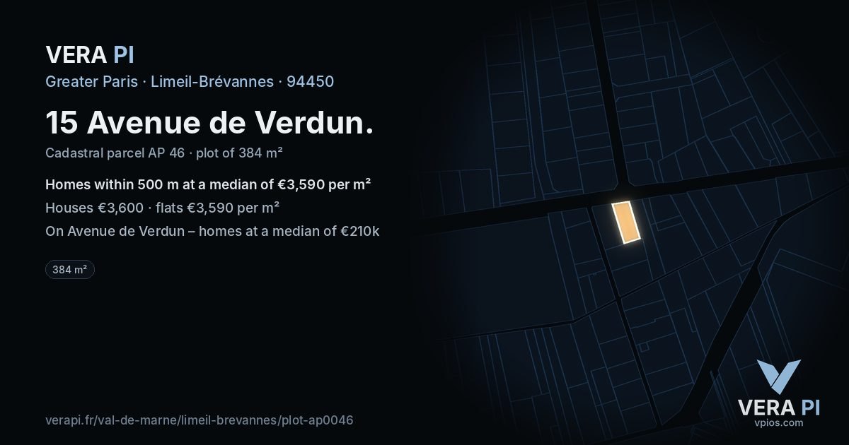 15 Avenue de Verdun, Limeil-Brévannes at night – the plot lit, the parcels around coloured by the prices near them
