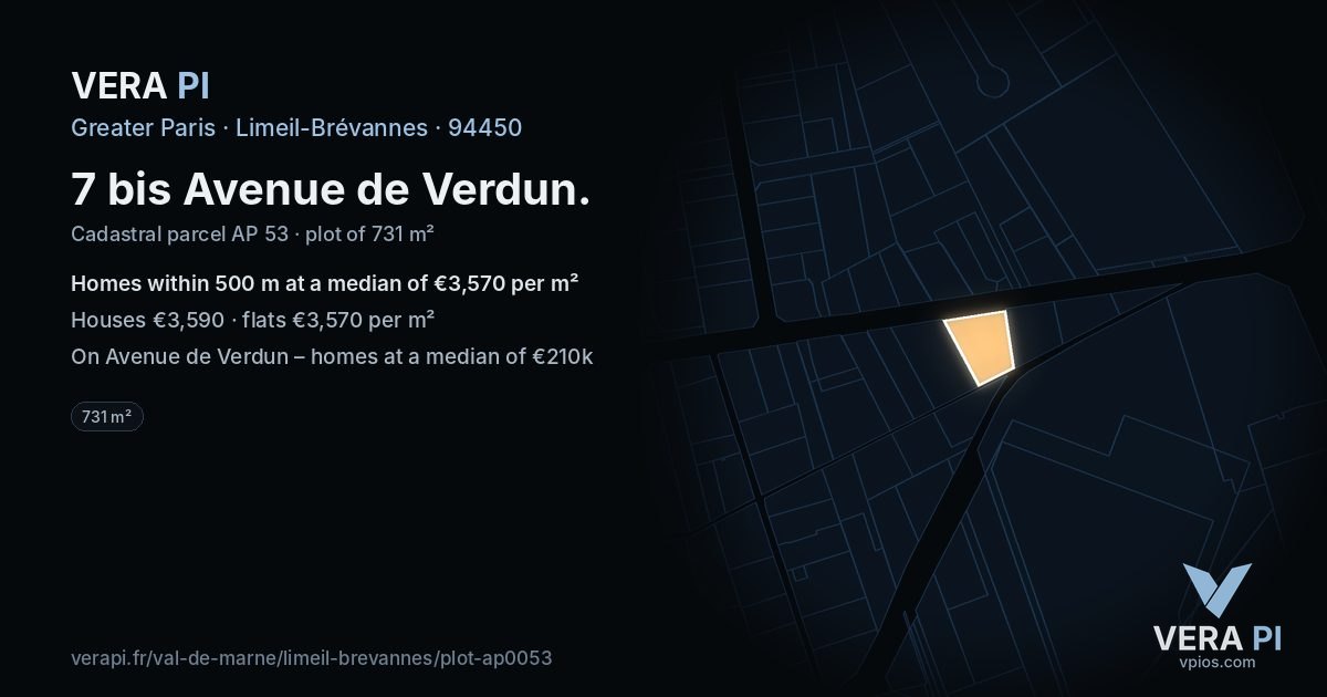 7 bis Avenue de Verdun, Limeil-Brévannes at night – the plot lit, the parcels around coloured by the prices near them