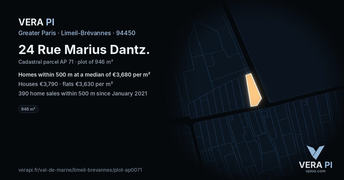 24 Rue Marius Dantz, Limeil-Brévannes at night – the plot lit, the parcels around coloured by the prices near them