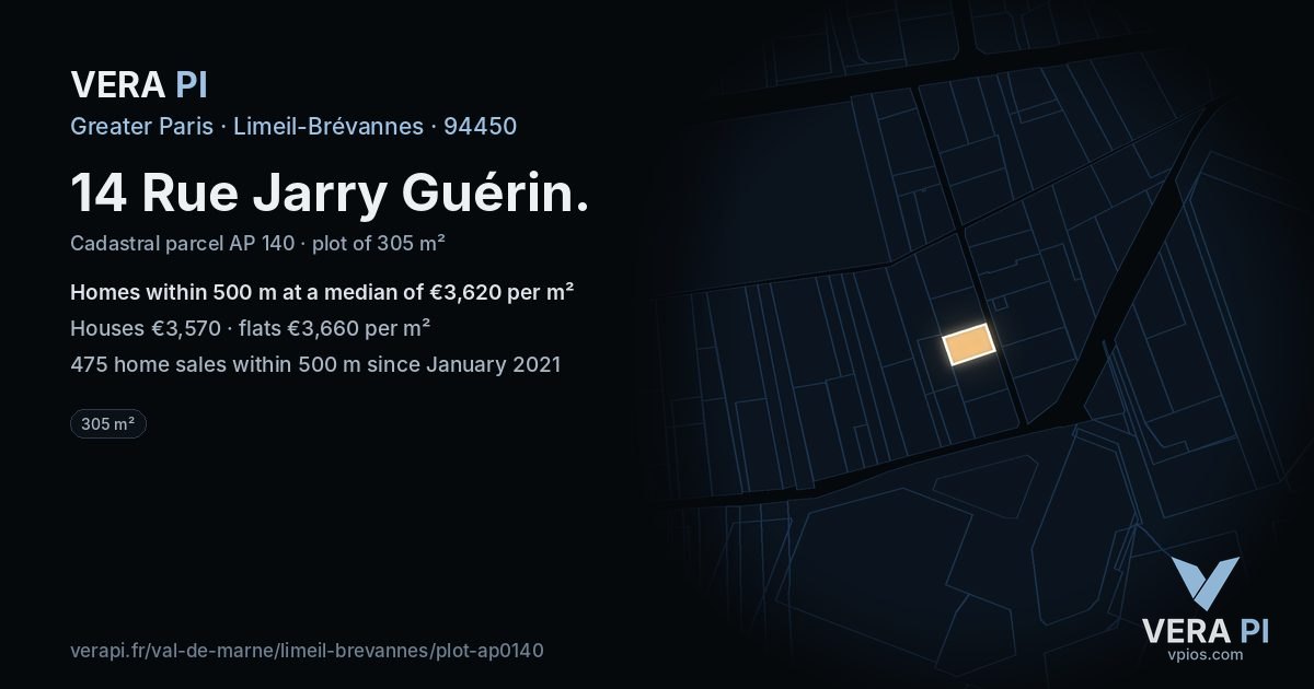 14 Rue Jarry Guérin, Limeil-Brévannes at night – the plot lit, the parcels around coloured by the prices near them