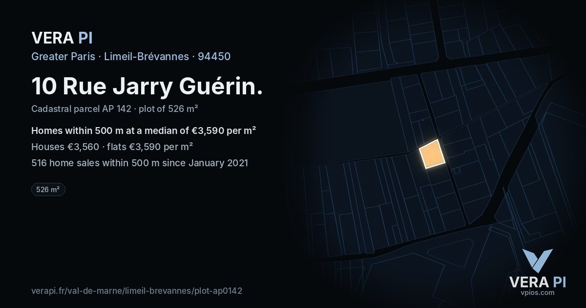 10 Rue Jarry Guérin, Limeil-Brévannes at night – the plot lit, the parcels around coloured by the prices near them