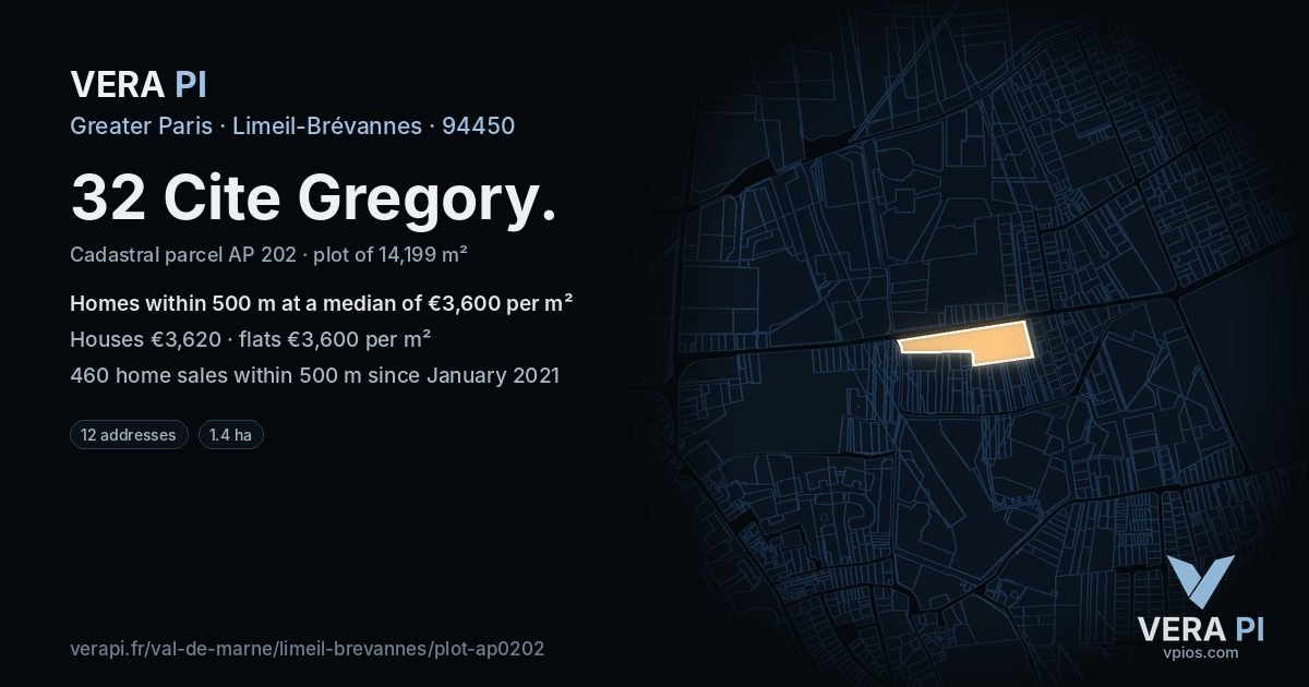 32 Cite Gregory, Limeil-Brévannes at night – the plot lit, the parcels around coloured by the prices near them