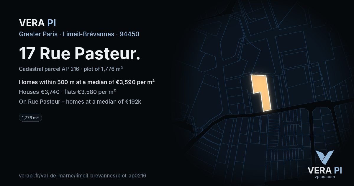 17 Rue Pasteur, Limeil-Brévannes at night – the plot lit, the parcels around coloured by the prices near them