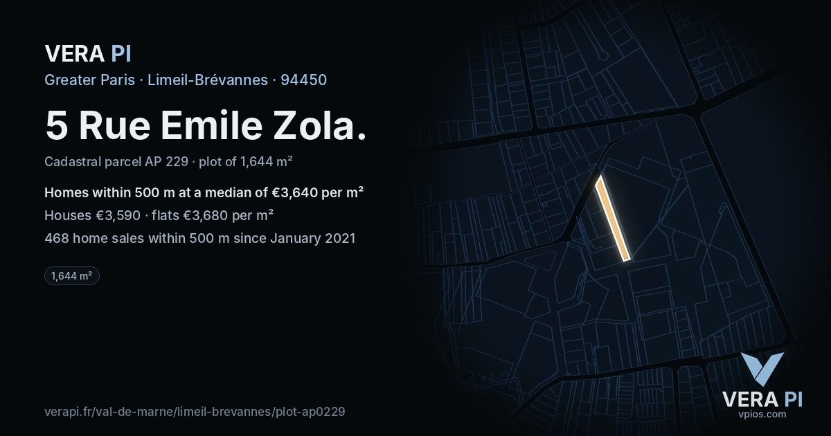 5 Rue Emile Zola, Limeil-Brévannes at night – the plot lit, the parcels around coloured by the prices near them