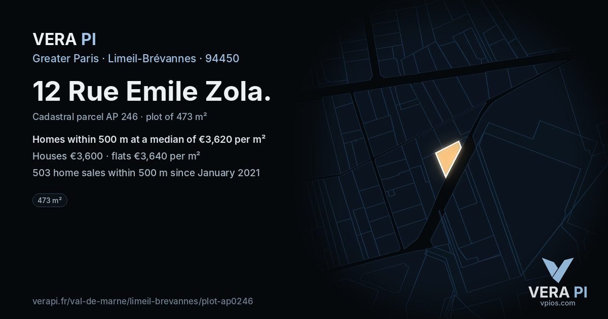 12 Rue Emile Zola, Limeil-Brévannes at night – the plot lit, the parcels around coloured by the prices near them