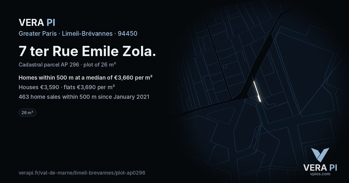 7 ter Rue Emile Zola, Limeil-Brévannes at night – the plot lit, the parcels around coloured by the prices near them