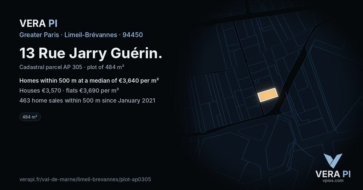 13 Rue Jarry Guérin, Limeil-Brévannes at night – the plot lit, the parcels around coloured by the prices near them