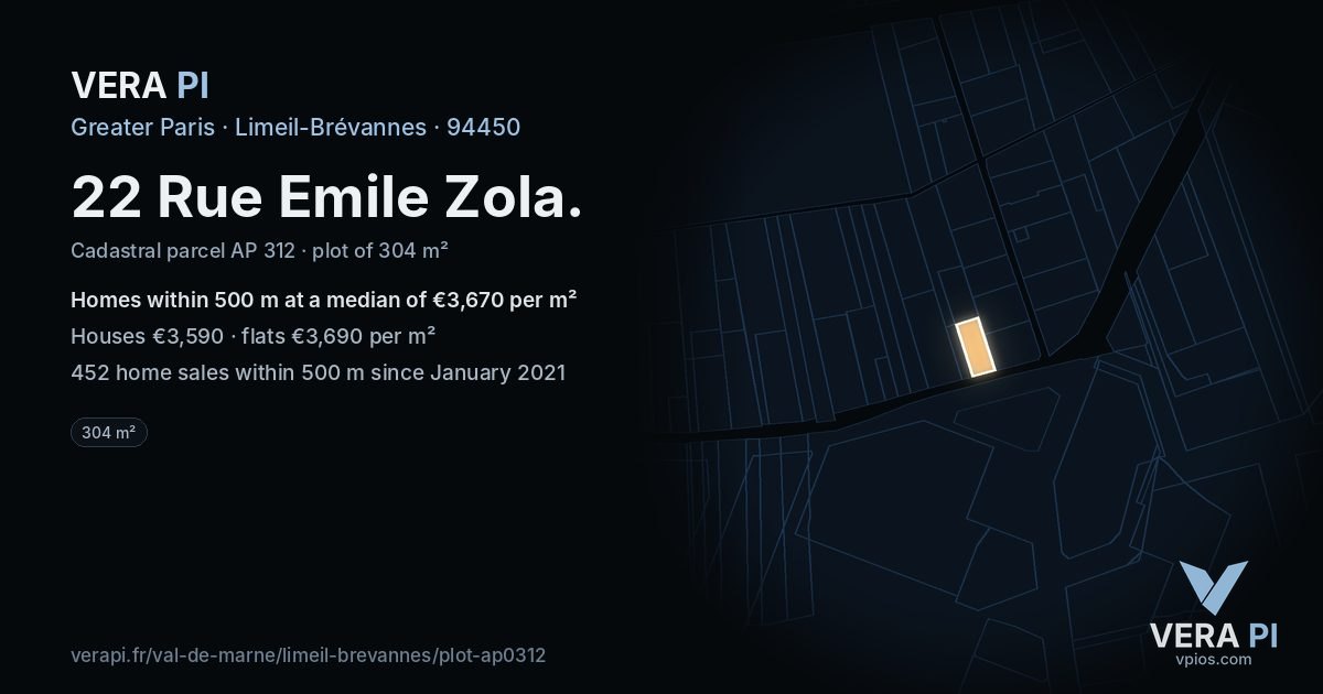 22 Rue Emile Zola, Limeil-Brévannes at night – the plot lit, the parcels around coloured by the prices near them