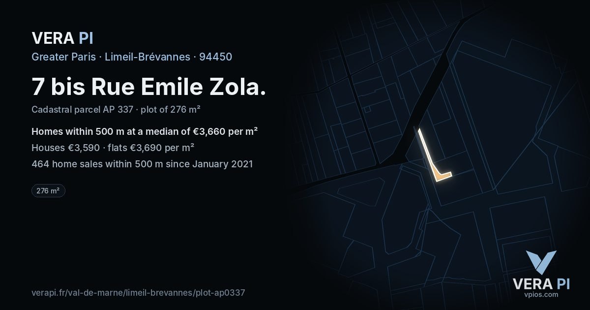 7 bis Rue Emile Zola, Limeil-Brévannes at night – the plot lit, the parcels around coloured by the prices near them