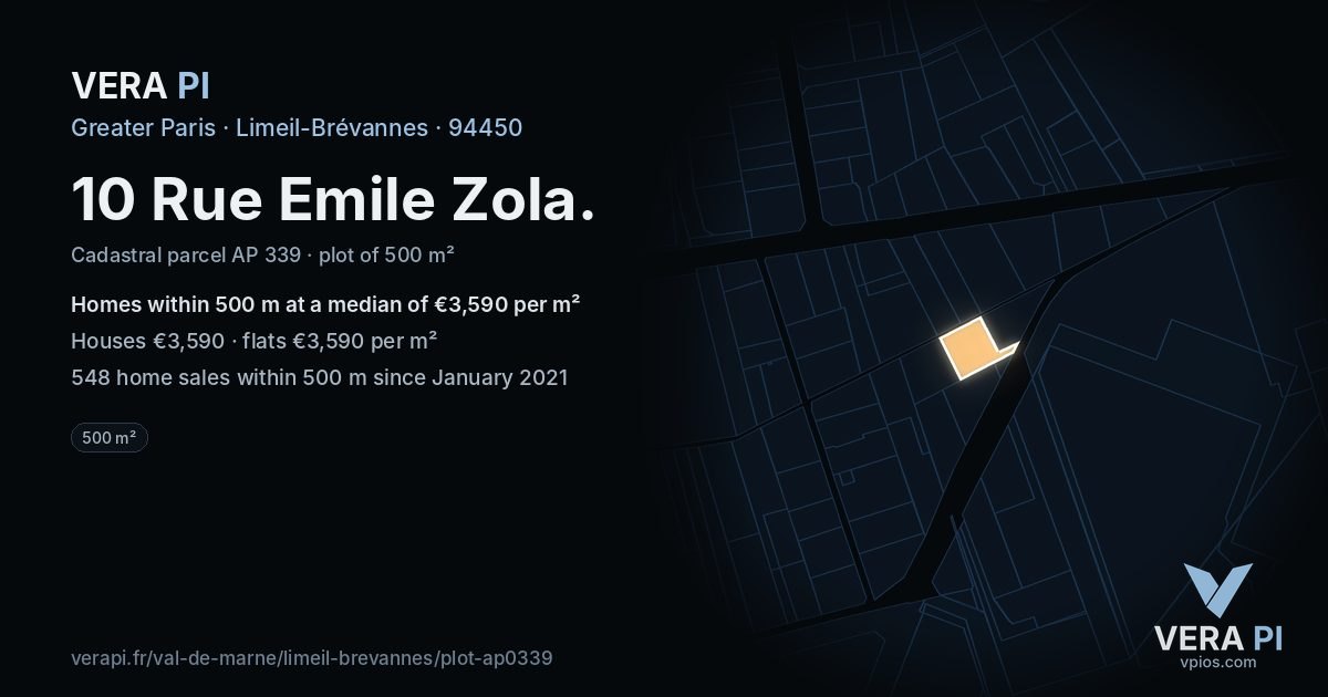 10 Rue Emile Zola, Limeil-Brévannes at night – the plot lit, the parcels around coloured by the prices near them