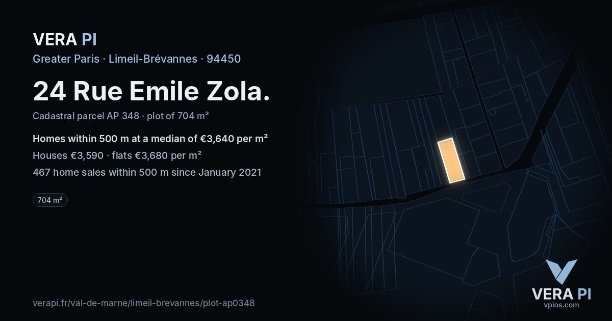 24 Rue Emile Zola, Limeil-Brévannes at night – the plot lit, the parcels around coloured by the prices near them