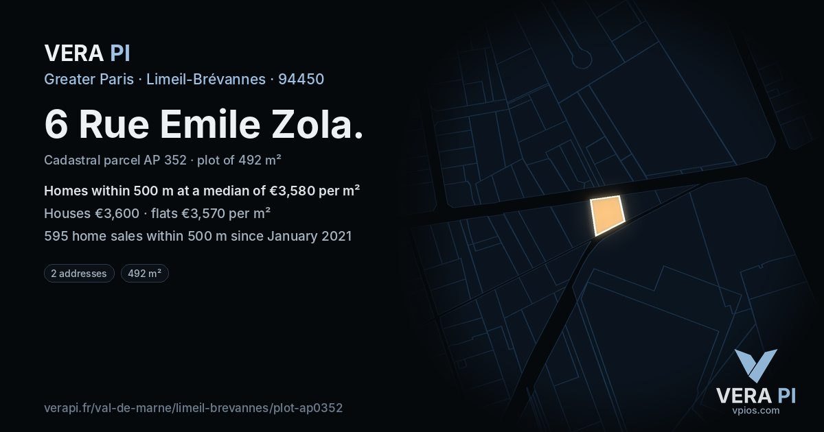6 Rue Emile Zola, Limeil-Brévannes at night – the plot lit, the parcels around coloured by the prices near them