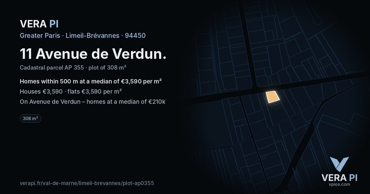 11 Avenue de Verdun, Limeil-Brévannes at night – the plot lit, the parcels around coloured by the prices near them