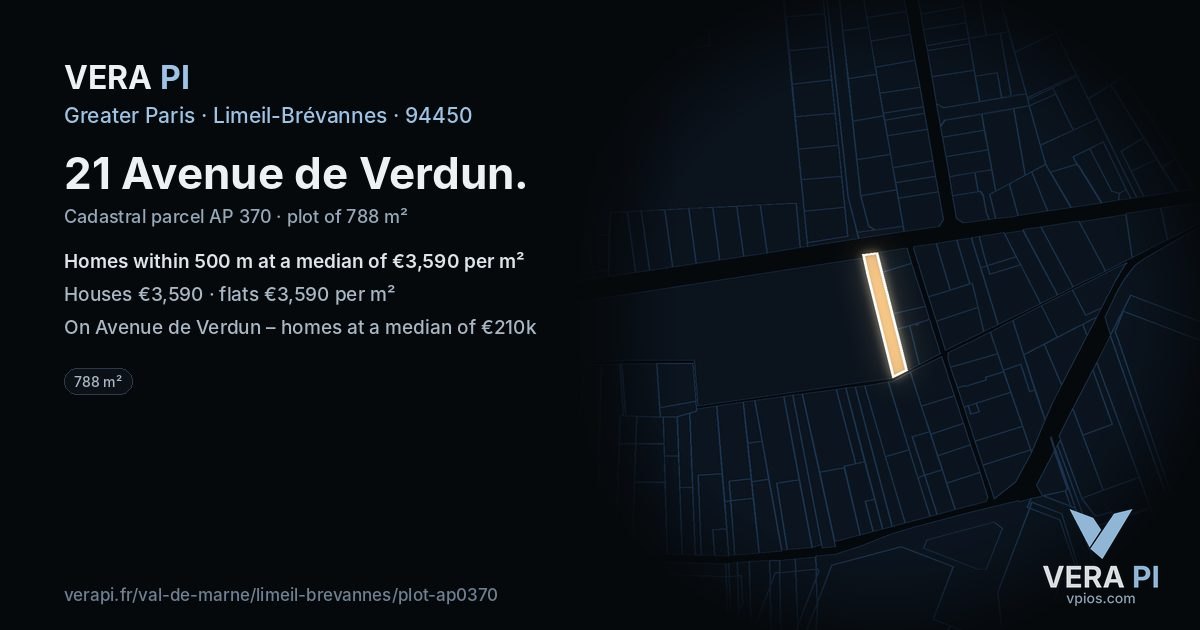 21 Avenue de Verdun, Limeil-Brévannes at night – the plot lit, the parcels around coloured by the prices near them