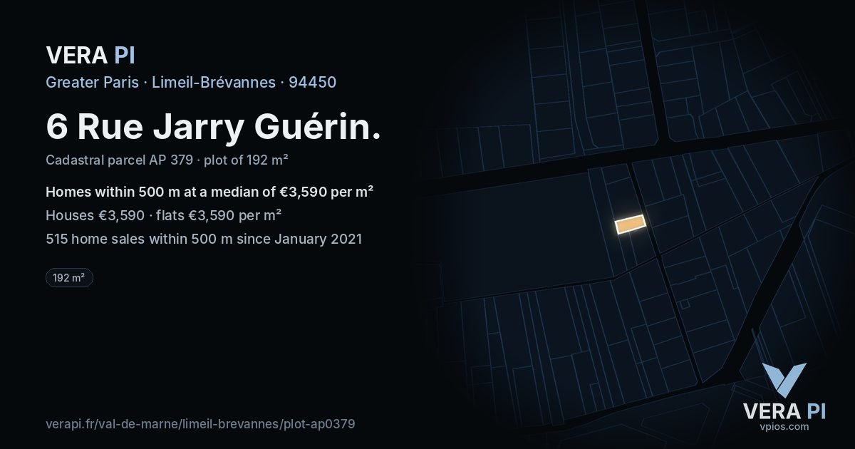 6 Rue Jarry Guérin, Limeil-Brévannes at night – the plot lit, the parcels around coloured by the prices near them