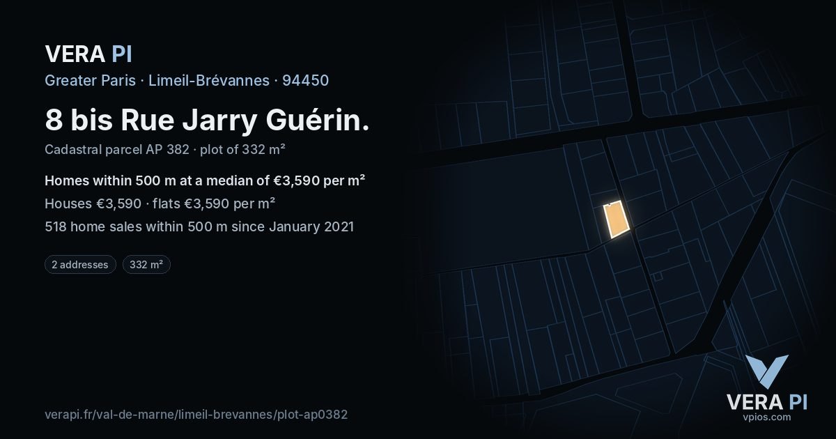 8 bis Rue Jarry Guérin, Limeil-Brévannes at night – the plot lit, the parcels around coloured by the prices near them