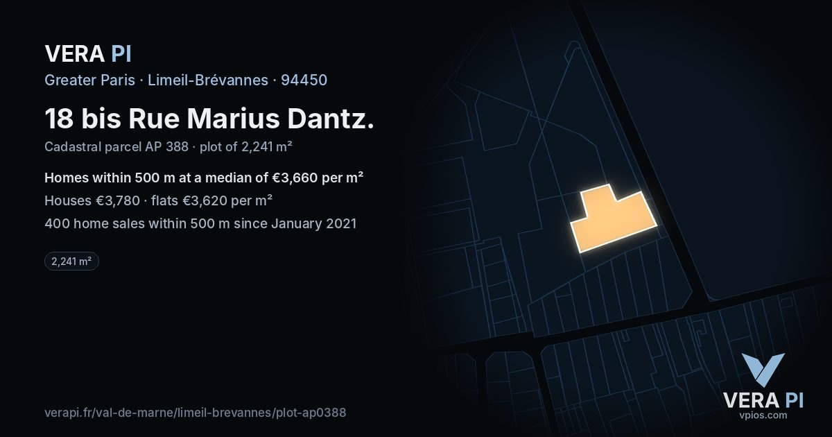 18 bis Rue Marius Dantz, Limeil-Brévannes at night – the plot lit, the parcels around coloured by the prices near them