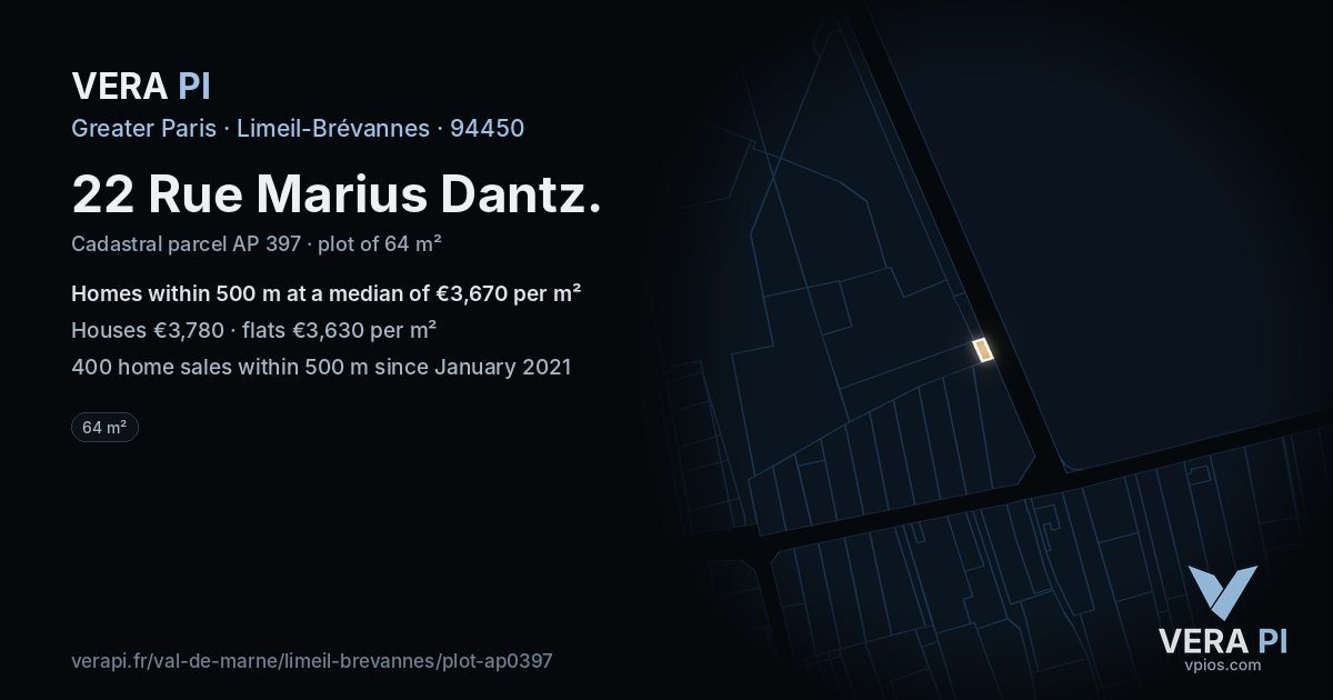 22 Rue Marius Dantz, Limeil-Brévannes at night – the plot lit, the parcels around coloured by the prices near them