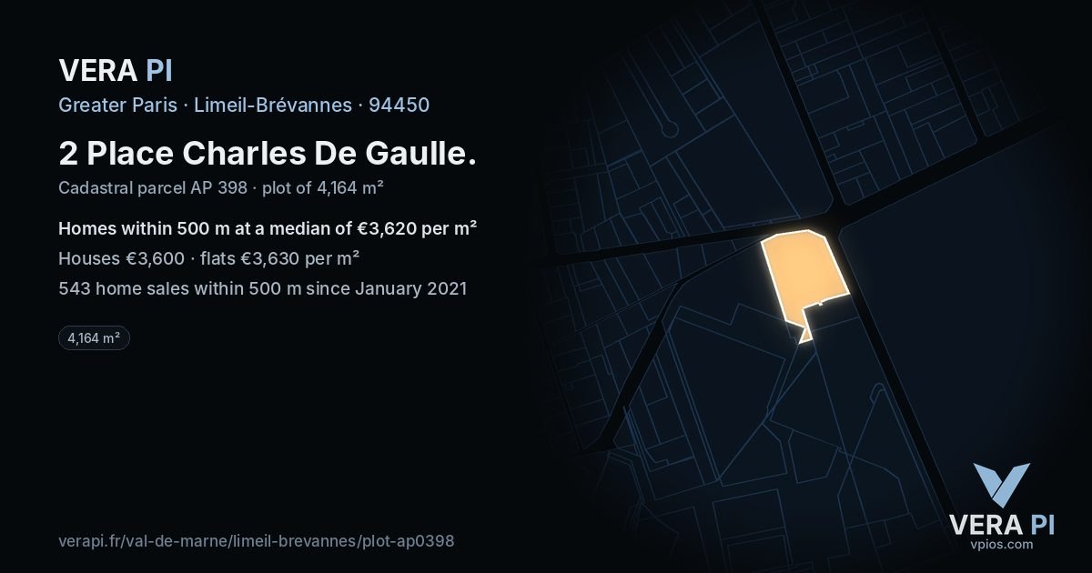 2 Place Charles De Gaulle, Limeil-Brévannes at night – the plot lit, the parcels around coloured by the prices near them